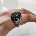 thumbnail image 5 of Rough Black Tourmaline Mans Ring, Natural Black Tourmaline, Silver Jewelry, 925 Silver Ring, Birthday Gift, Heavy Mens Ring, Arabic Design, Ottoman Style Ring, Christmas, Turkey Mens Signet Ring, 5 of 7