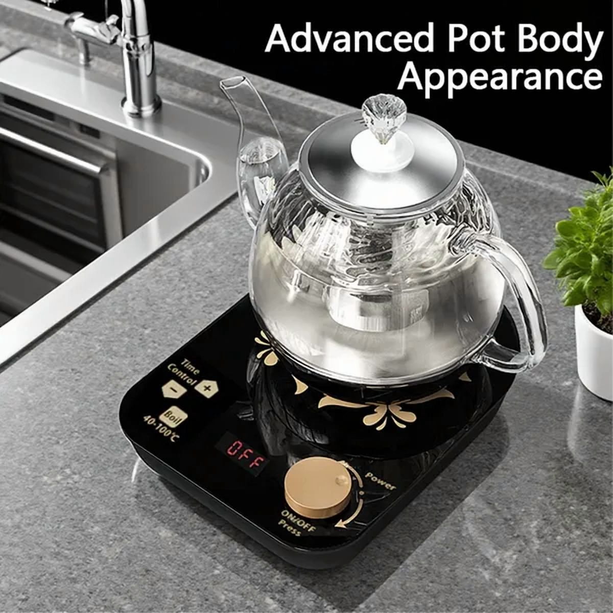 Professional multi-functional glass teapot | 800ml fast heating, cooking and brewing integrated electric kettle with stainless steel filter