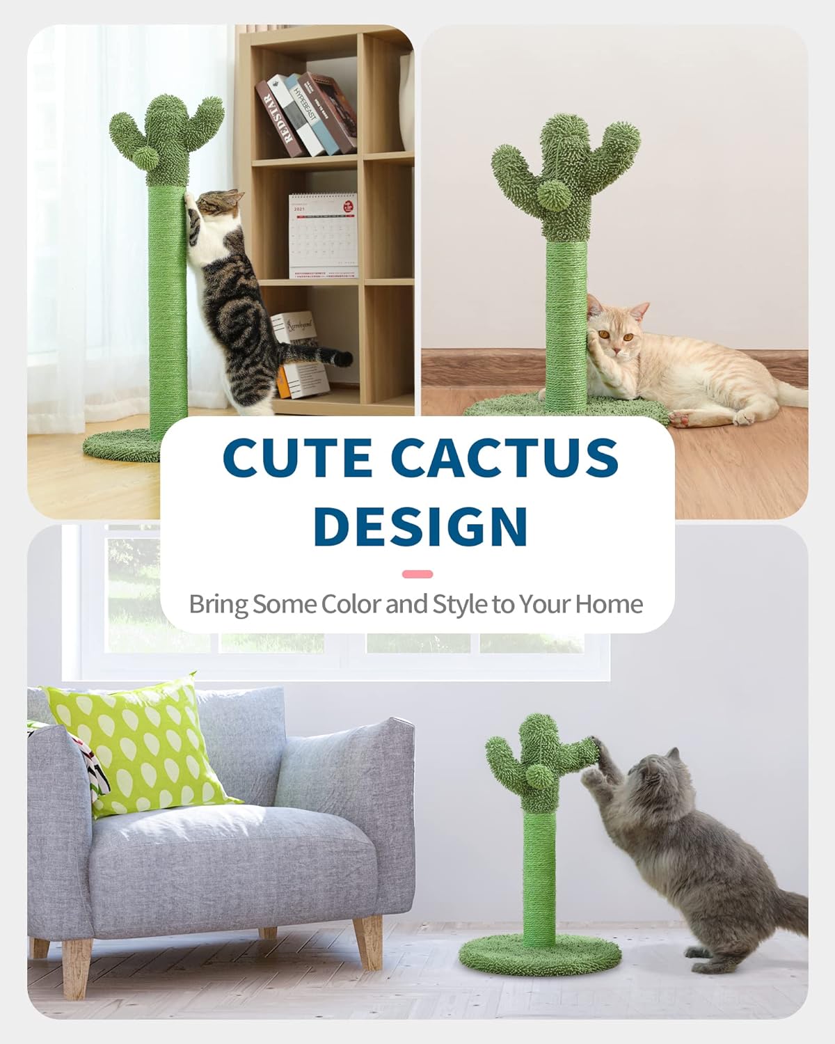 Made4Pets Medium Green Cat Scratching Post with Dangling Balls for Kittens
