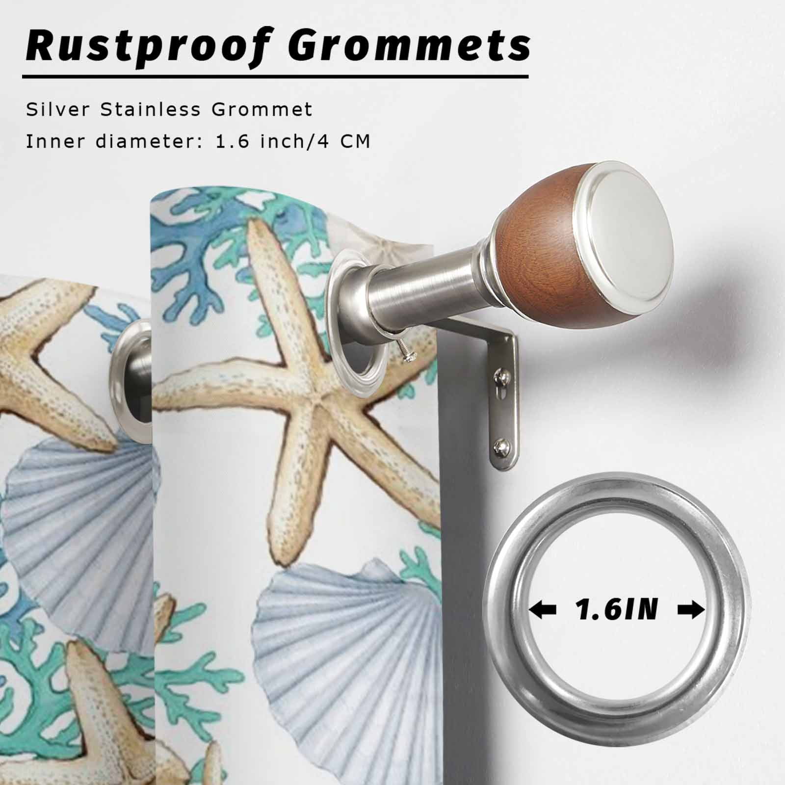 Seashell Starfish Outdoor Curtains for Patio, Coastal Green Blue Coral Sand Dollars Sunshade Privacy Drapes Grommet Waterproof Outside Curtains for Porch/Cabana/Balcony 54"x 95", 2 Panel