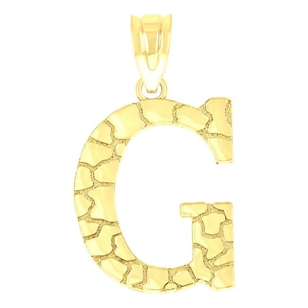 10k Yellow Gold Unisex Nugget Initial G Charm Pendant for Men Women