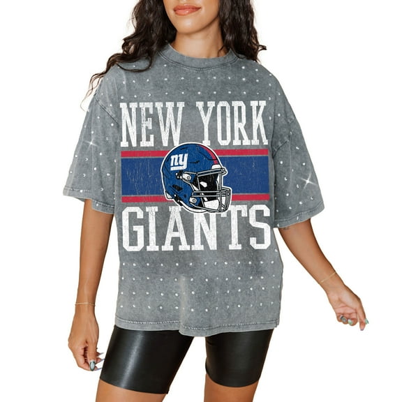 Women's Gameday Couture Gray New York Giants Oversized Mini Rhinestone Classic T-Shirt