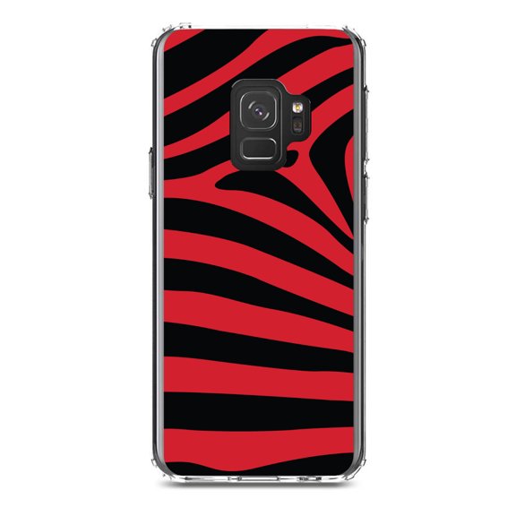 DistinctInk Clear Shockproof Hybrid Case for Samsung Galaxy S9 (5.8" Screen) - TPU Bumper, Acrylic Back, Tempered Glass Screen Protector - Black Red Zebra Skin Stripes