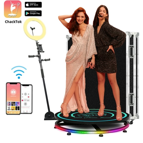 OHYEAHSPIN 360 Photo Booth Machine APP Remote Control Free LOGO 31.5" Flight Case