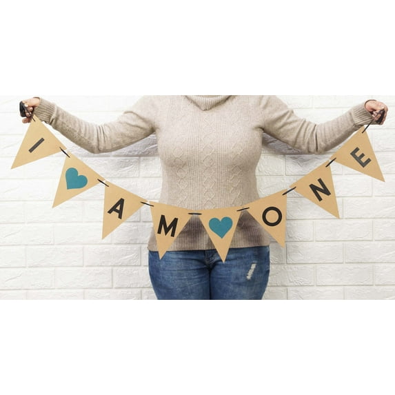 Inkdotpot Pre-Assembled Bunting Flags I Am One Birthday Rustic Kraft Bunting Pennant Wall Decor Birthday Banner DIY Party Supplies