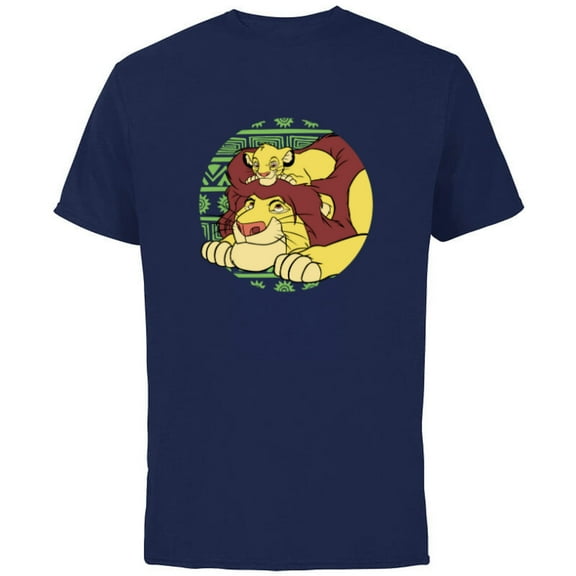 Disney The Lion King 30th Anniversary Mufasa & Simba Retro - Short Sleeve Cotton T-Shirt for Adults - Customized-Navy