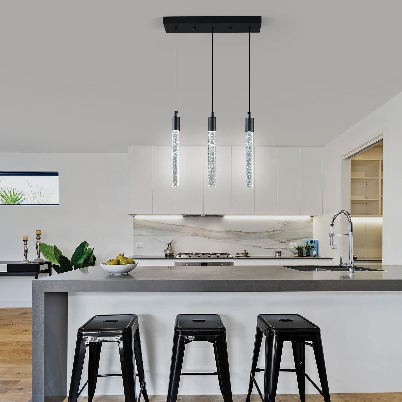 ZHLWIN 3-Light Pendant Lights Kitchen Island Lighting Modern Light Fixture Kitchen Island Pendant Light Dimmable LED Black Mini Pendant Lighting Dinning Room Living Room Kitchen, Black