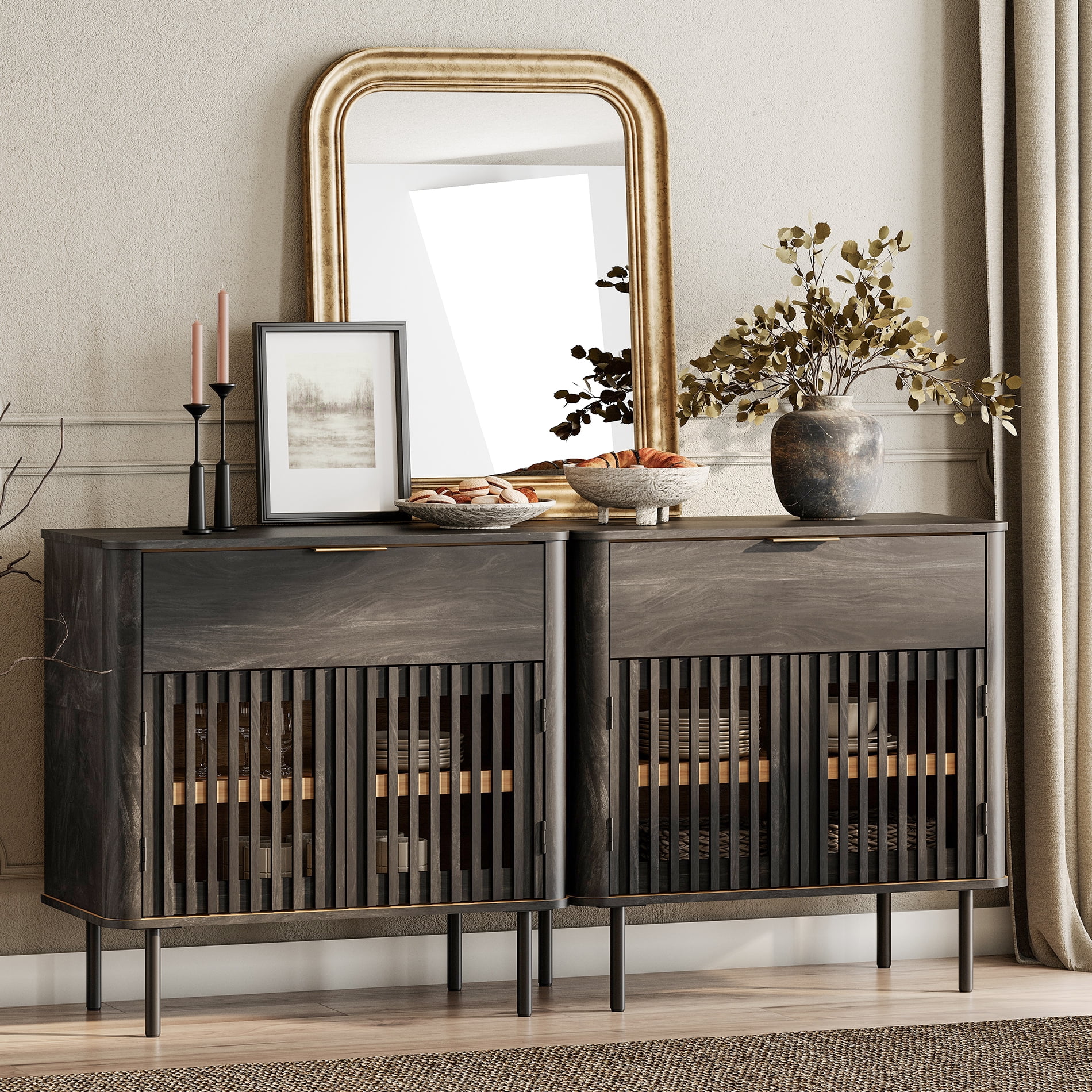 63" Sideboard Buffet Cabinet with Storage - Mid Century Modern Accent Coffee Bar for Dinning Room, Living Room, Entryway, Black