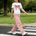 thumbnail image 6 of ITSAME Girls Outfit Set Bow Print T-Shirt and Cargo Pants 2-Piece Summer Fashion Casual Clothes Pink Size 14, 6 of 7
