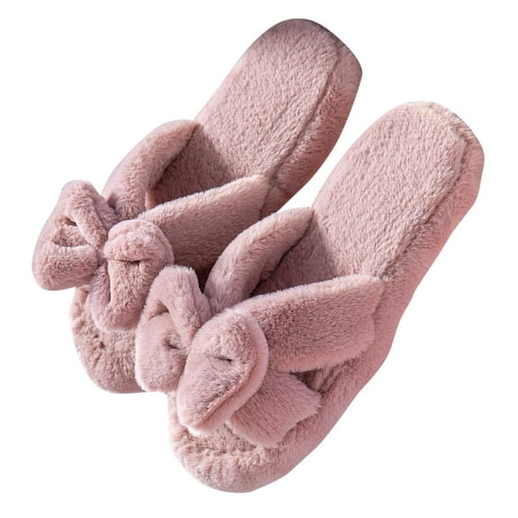 Cozy Fuzzy Furry Slippers for Women,Open Toe Breathable Cross Band Memory Foam Fluffy Bedroom Spa House Slippers Soft Plush Fur Slip On House Shoes Indoor Outdoor
