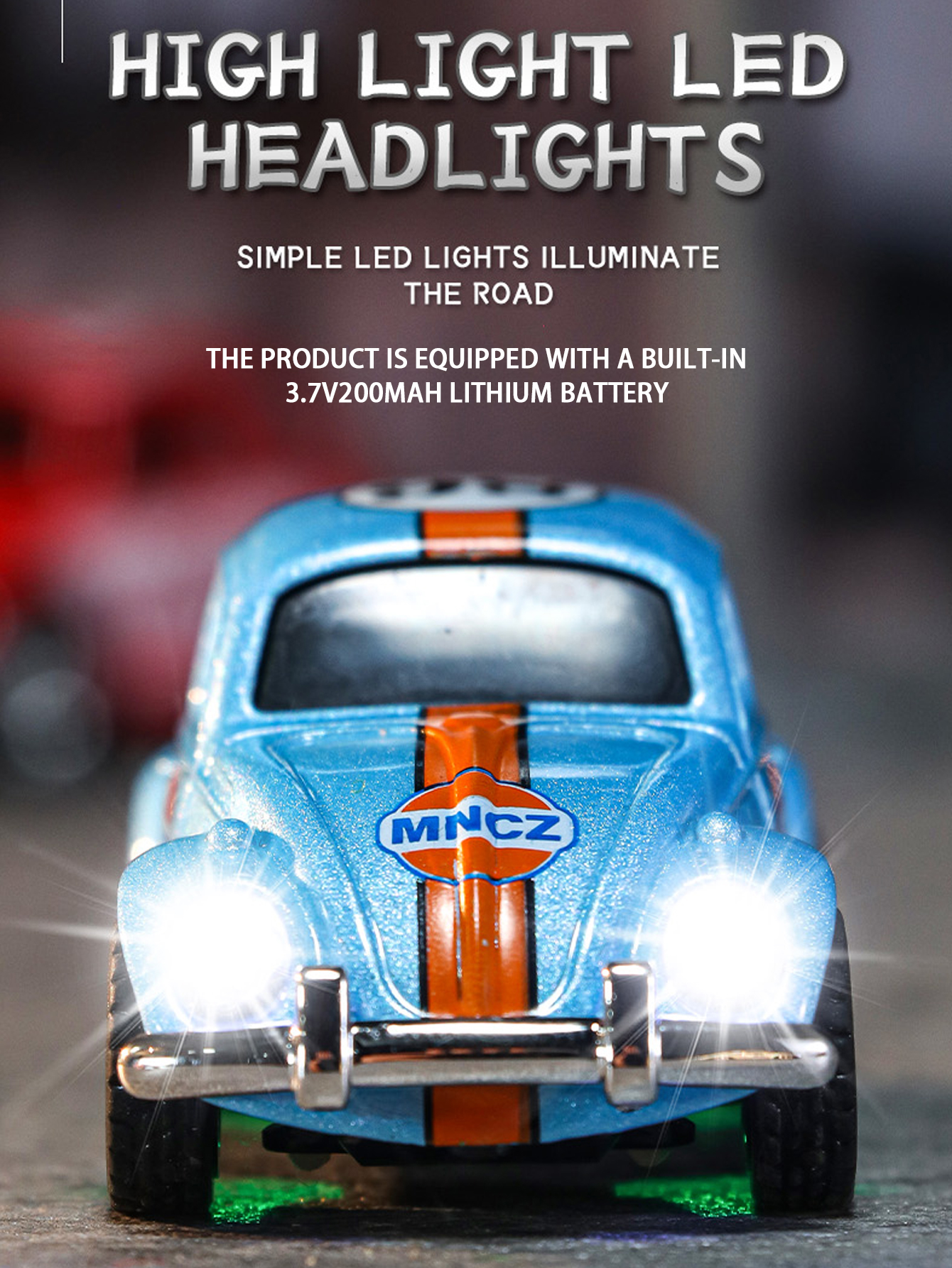 1: 64 mini Beetle remote control car: 2.4GHz dual control, alloy body, three speed regulation, adjustable steering
