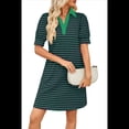 thumbnail image 3 of Minivestido Informal de Verano A Rayas con Cuello en V, Corta, Corte A, Holgado, Verde Oscuro, Talla M, 3 of 10