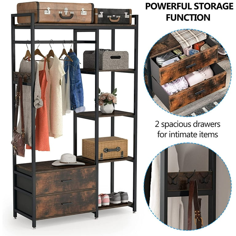 Tribesigns 3.93-ft to 3.93-ft W x 5.9-ft H Rustic Brown Solid Shelving Wood  Closet System in the Wood Closet Kits department at