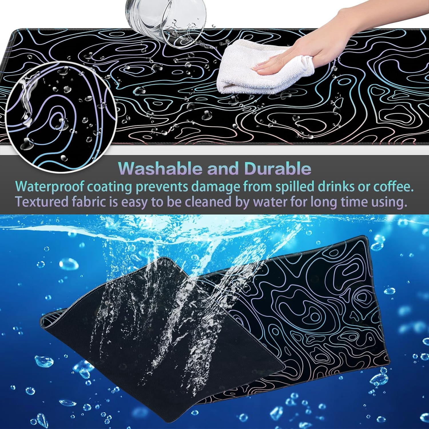Gaming Mouse Pad, Topographic Contour Mouse Pad 31.5x15.7inch Large Extended Computer Mouse Mat Keyboard Full Desk Mousepad for Gaming, Office, Home