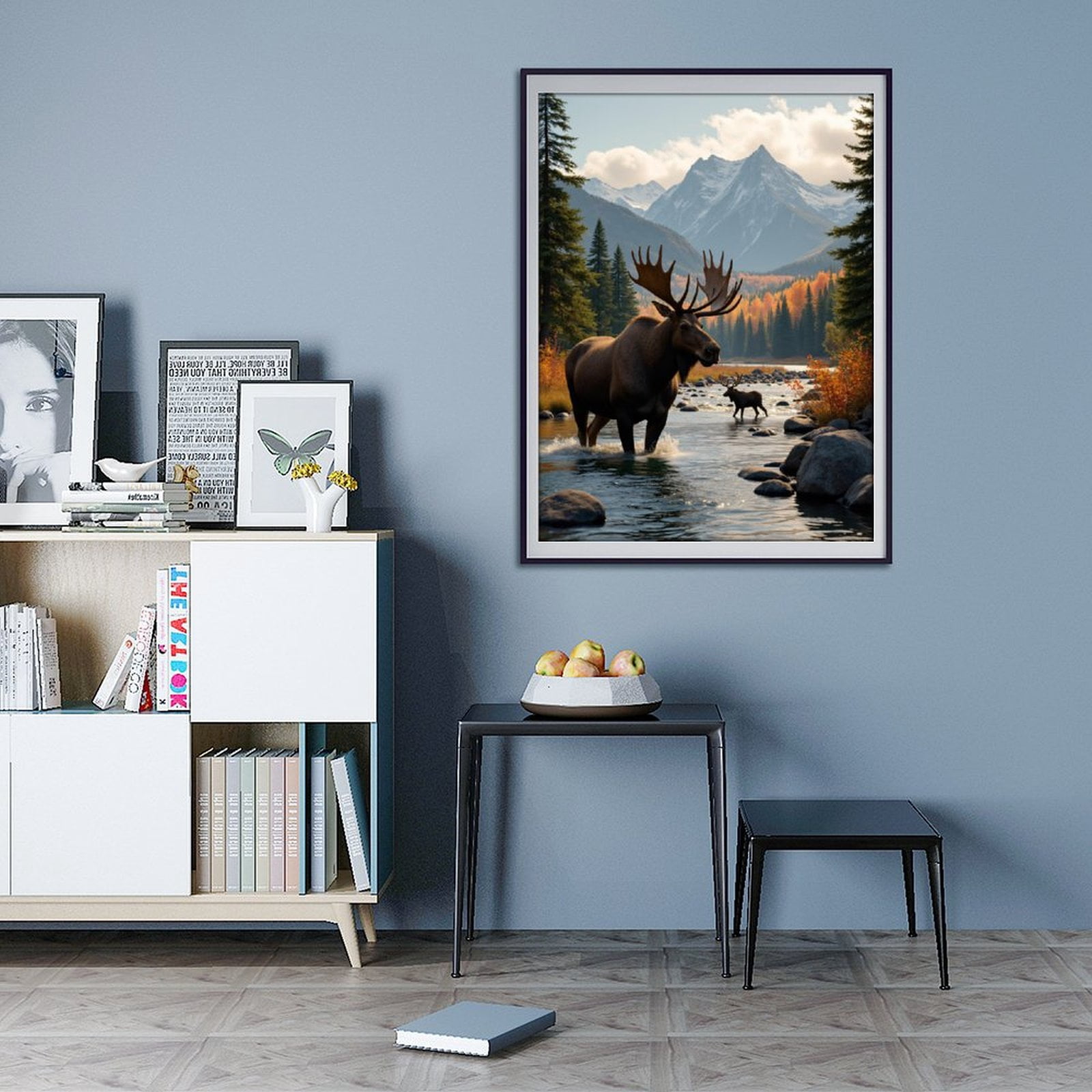 Diamond Art Kits for Adults - 5d Moose In Mountain Stream Autumn Diamond Painting for Adults, Diamond Art for Adults Beginners, Diamond Painting Kits for Adults for Home Wall Decor
