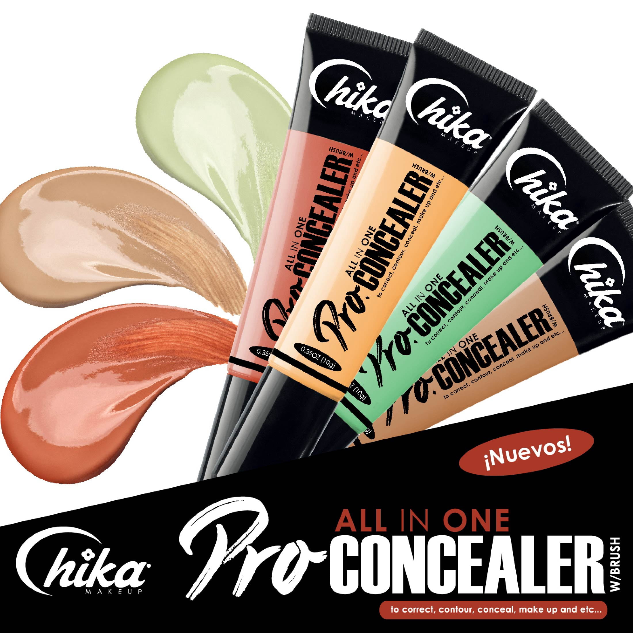 Colorina Makeup Studio All in One Pro Concealer with Brush Dark Brown Concealer Makeup 0.35 oz