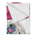 thumbnail image 2 of Indie Soft Flannel Fleece Throw Blanket, Lion Bichon Lowchen Breed Dog with Heart Shaped Glasses and French Hat Print, Cozy Plush for Indoor and Outdoor Use, 60" x 80", Grey Pink Blue, by Ambesonne, 2 of 5