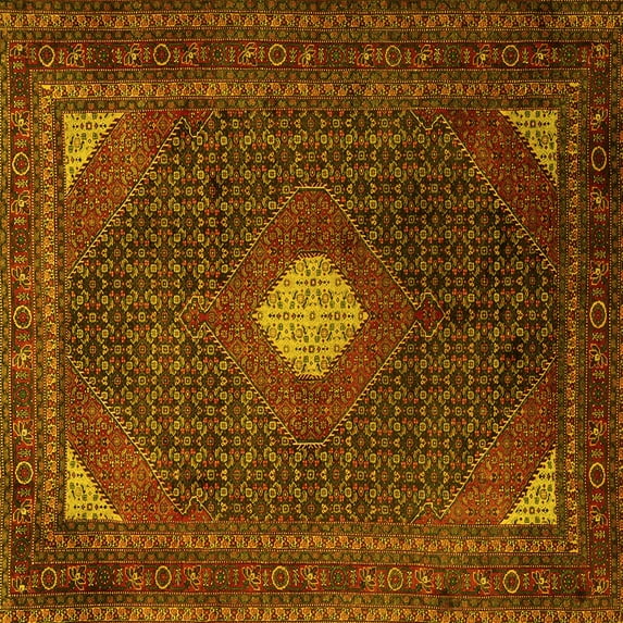 Ahgly Company Machine Washable Indoor Square Persian Yellow Traditional Area Rugs, 4' Square