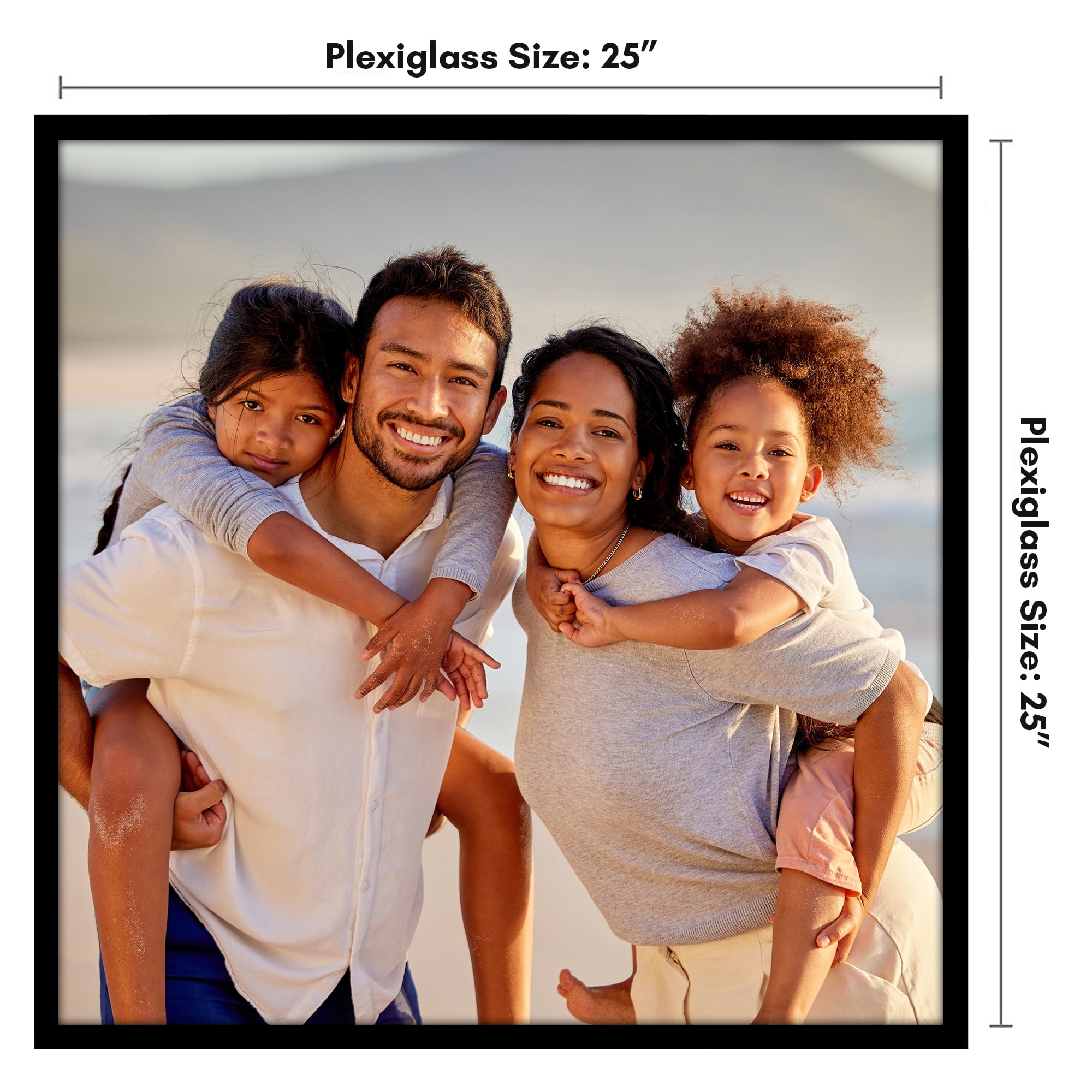 Americanflat 25x25 Picture Frame with Polished Plexiglass Streamline Collection Thin Border Square - Black