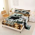thumbnail image 2 of Castle Fairy Rustic Moose King Sheets 4pcs,Vintage Leaves Plaid Bedding,Brown Orange Cream,1 Fitted Sheet, 1 Flat Sheet and 2 Pillowcases, 2 of 6