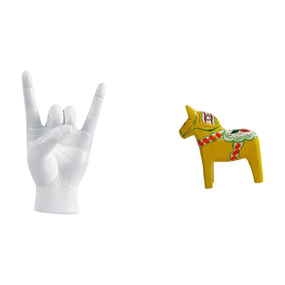 Luzkey Rock Gesture Statue Rock Music Gesture Hand Finger Statues Figurines Desktop Figurine Traditional Swedish Statue Handicraft Creative Dalecarlian Horse