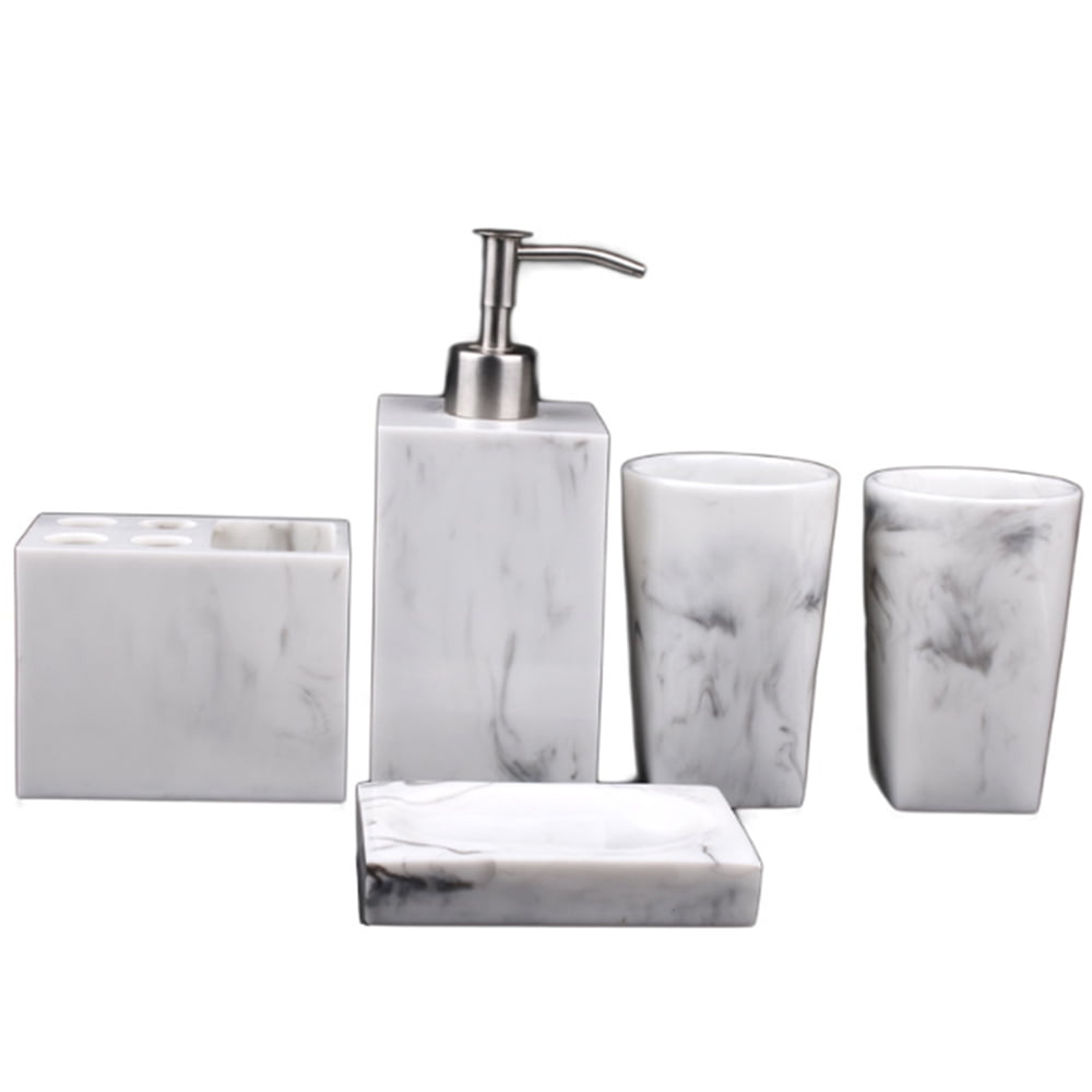 Soap Dispenser Set Bathroom Accessories Set Marble for Decor Marble Dispenser Set Luxurious Bathroom Storage Set Bathroom Essentials