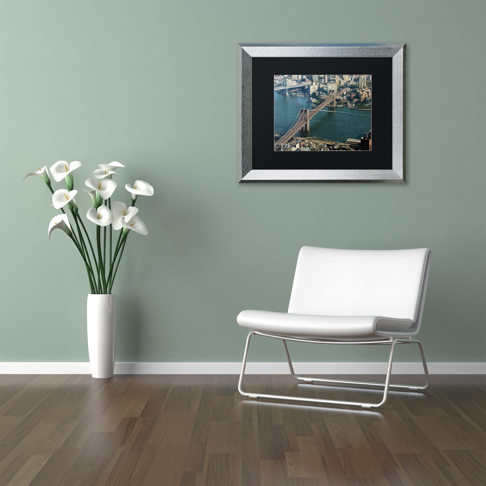 Trademark Fine Art "Brooklyn Bridge" Canvas Art by CATeyes, Black Matte, Silver Frame