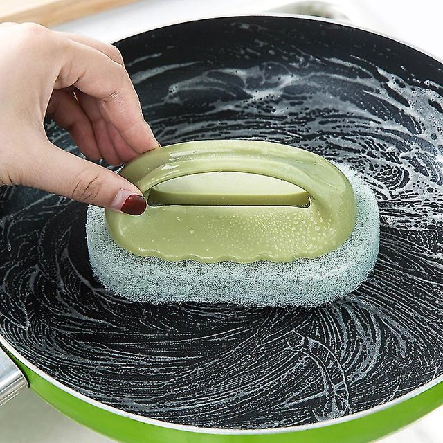 Cepillo de limpieza de cocina de 3 piezas, potente bloque de esponja quitamanchas con mango para limpiar ba?o, ba?era, azulejo, esponja para fregar, verde ShuxiuWang 8390612950896