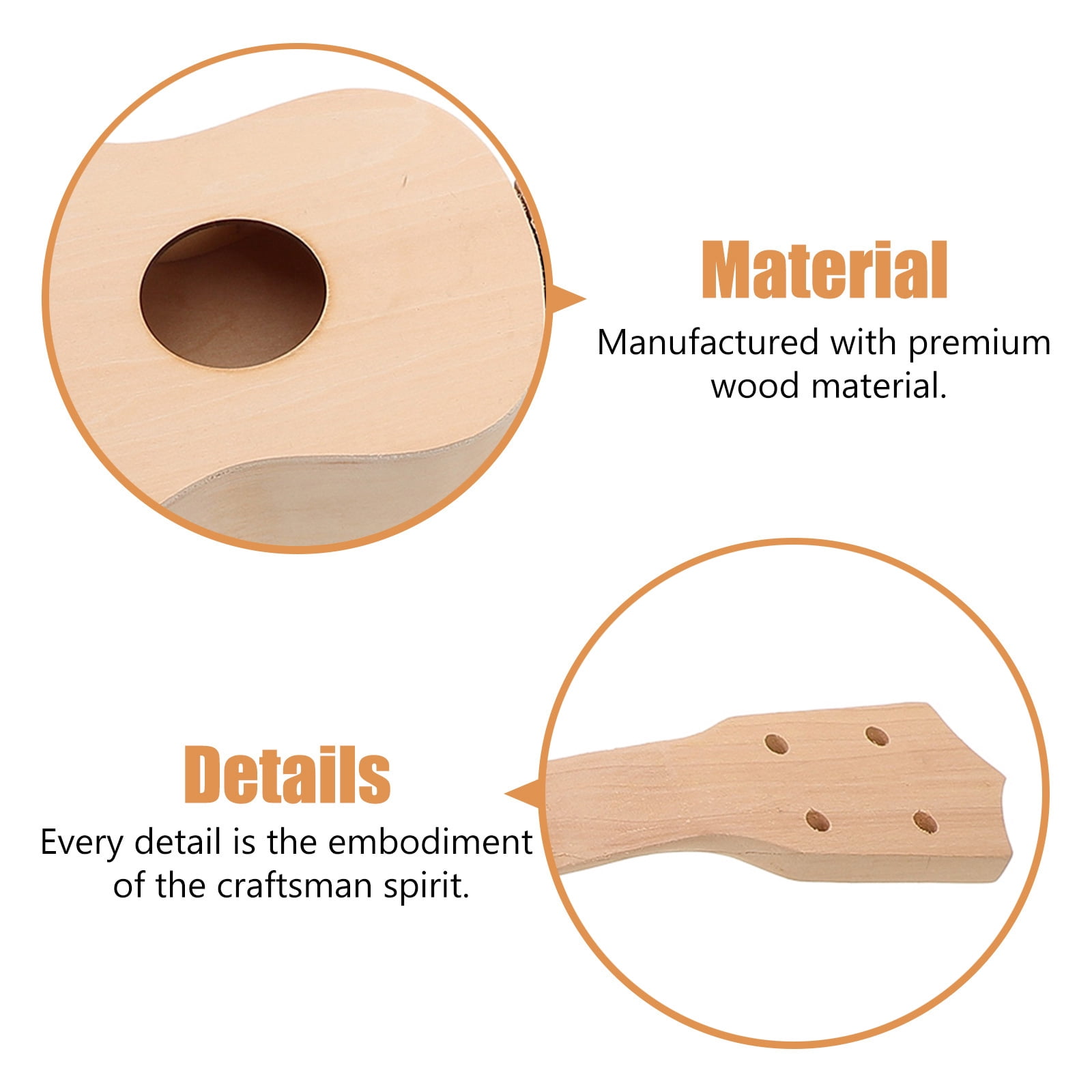 Raindrops 1 Set DIY Ukulele Kits for Kids Wooden Stringed Instrument Unpainted 19.9X6.7X2.0in
