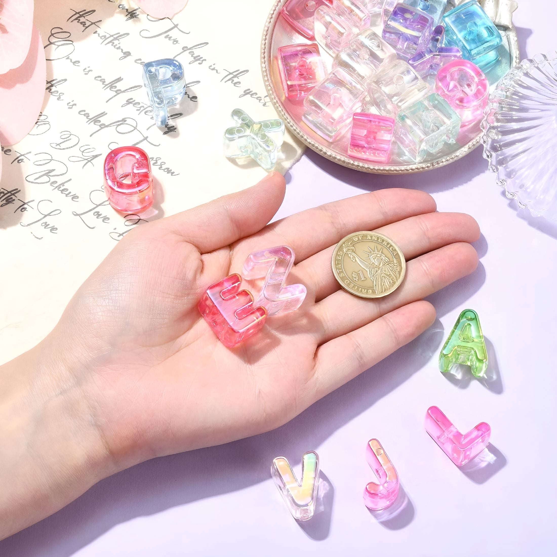 DESIGNICE Acrylic Letter Beads Rainbow Alphabet Letter Bead Spacer Loose Bead for Bracelets Jewelry Making