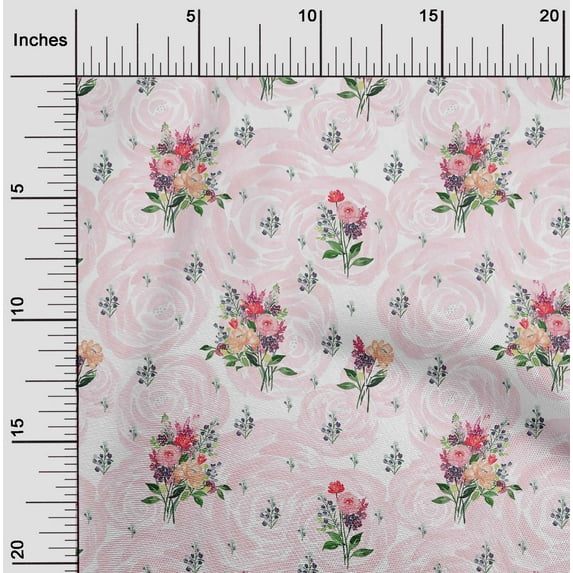 oneOone Georgette Viscose Fabric Watercolor Leaves & Peony Floral_Printed Fabric 1 Yard 42 Inch Wide