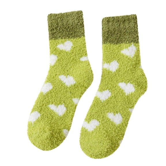Fgnfyis Women Plush Thickened Mid Tube Socks for Women Warm Floor Socks Confinement Socks with Heart Pattern Green