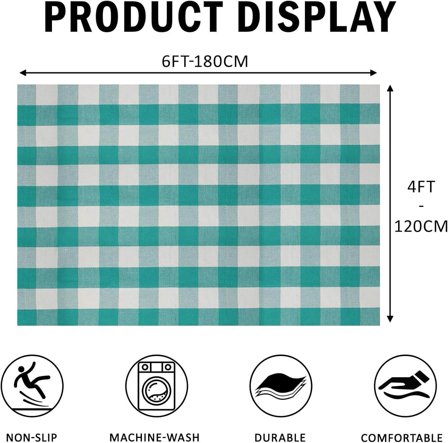 AllWays Plaza Buffalo Plaid Outdoor Rug 4'x6' Light Blue and White Checkered Area Rug Washable Doormat Cotton Boho Bedroom Rug for Kitchen Entryway Hallway Front Door Farmhouse Living Room