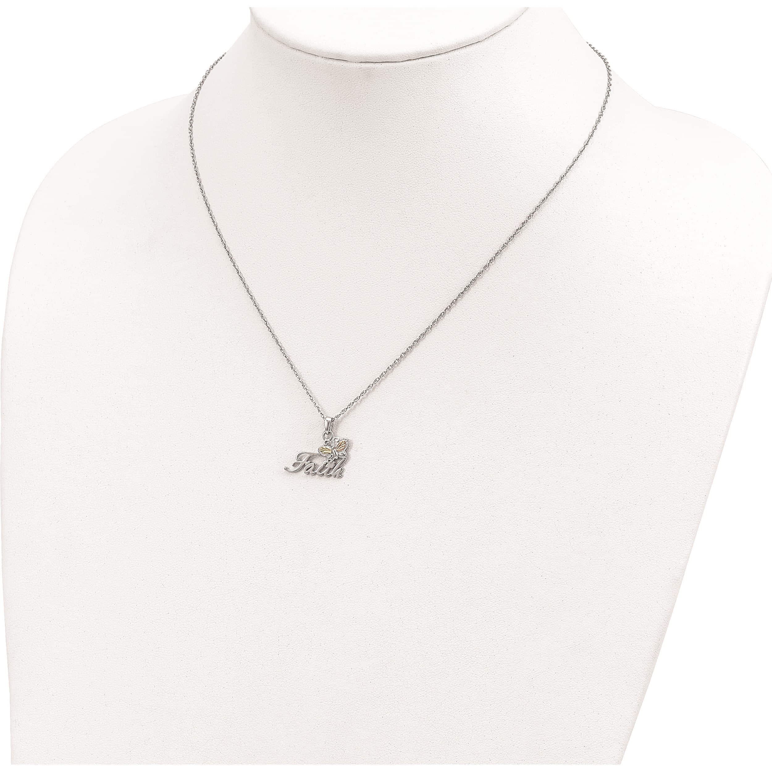 Sterling Silver & 12K Butterfly Faith Necklace Made In United States qbh176-18