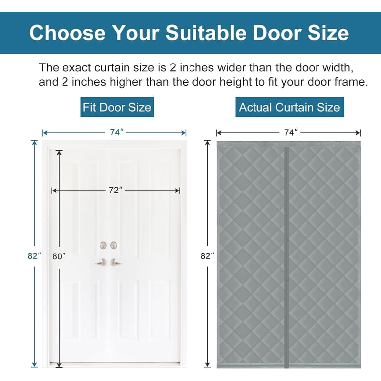 WLLEYAY Magnetic Insulated Door Curtain - Thermal Draft Blocker For Doors Up To 48x80 Inches