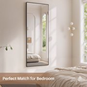 Atilioo Full Length Mirror 64x21 - Rectangular Floor Mirror with Shatter-Proof Glass, Wall-Mount or Leaning Full Body Mirror for Bedroom, Dressing Room - Durable Black Aluminum Frame