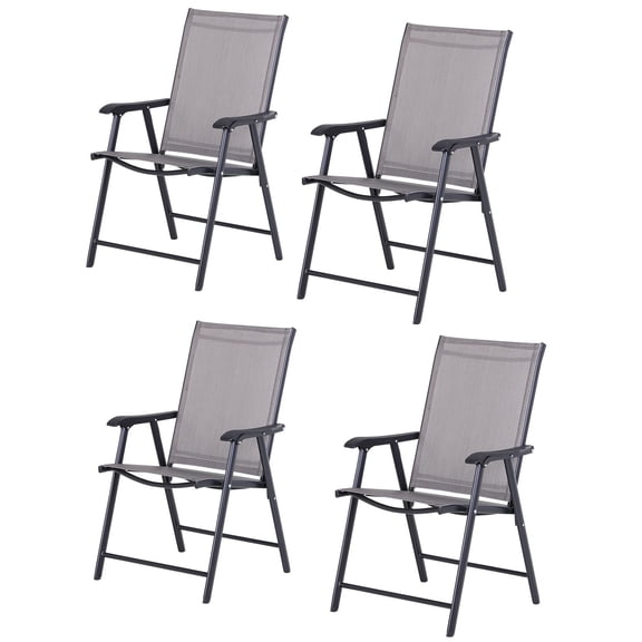 4 Piece Patio Folding Chairs, Set with a Simple & Breathable Mesh, Dining Chair with Armrests, for Garden Yard, Camping