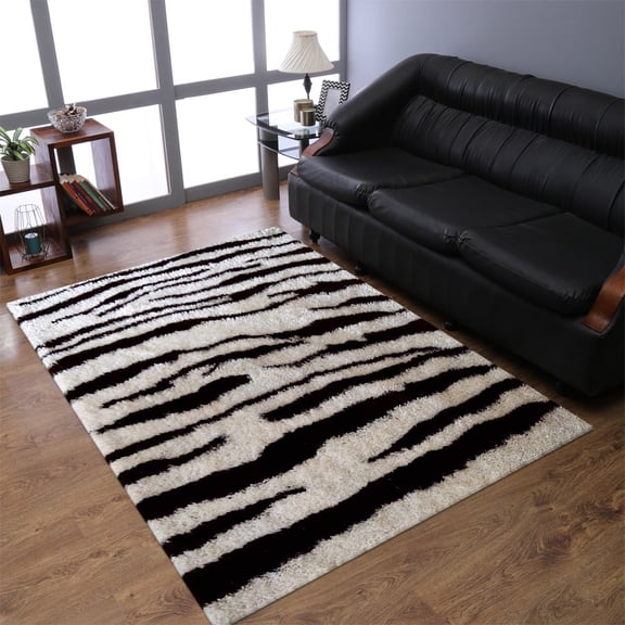 Rugsotic Carpets Hand Tufted Shag Polyester Eco-Friendly 4'x6' Area Rugs Rectangle Brown White Abstract Modern High Pile Thick Handmade Anti Skid Indoor Rug for Living Room, Bedroom K00056