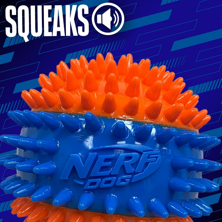 Nerf Dog Squeaky Dental Spike Ball Dog Toy, Orange/Blue, 2.7 inch