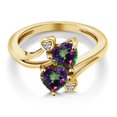 thumbnail image 3 of Gem Stone King 18K Yellow Gold Plated Silver Green Mystic Topaz and White Lab Grown Diamond Ring for Women (1.93 Cttw, Heart Shape 6MM, Gemstone Birthstone, Available in Size 5, 6, 7, 8, 9), 3 of 6