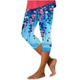 thumbnail image 2 of QATAINLAV Floral Print Capri Leggings for Women Summer Casual Workout Tummy Control Cropped Pants Stretchy Tights Buttery Soft Yoga Bottom Pants Lighten Deals of the Day Multicolor 3XL, 2 of 4