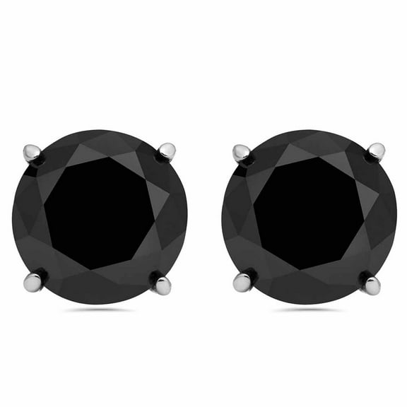 14k White Gold Push Back Round Created Black Sapphire Stud Earrings 3MM Plated by Paris Jewelry