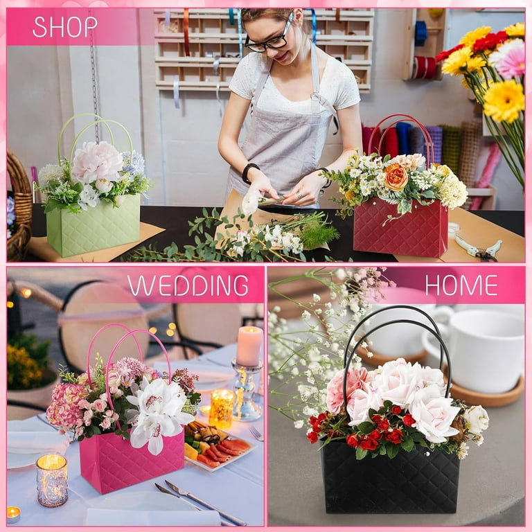 8 PCS Flower Gift Bags With Chain Handle – Waterproof Bouquet Wrap For Weddings, Valentine’s, Birthdays (Black)