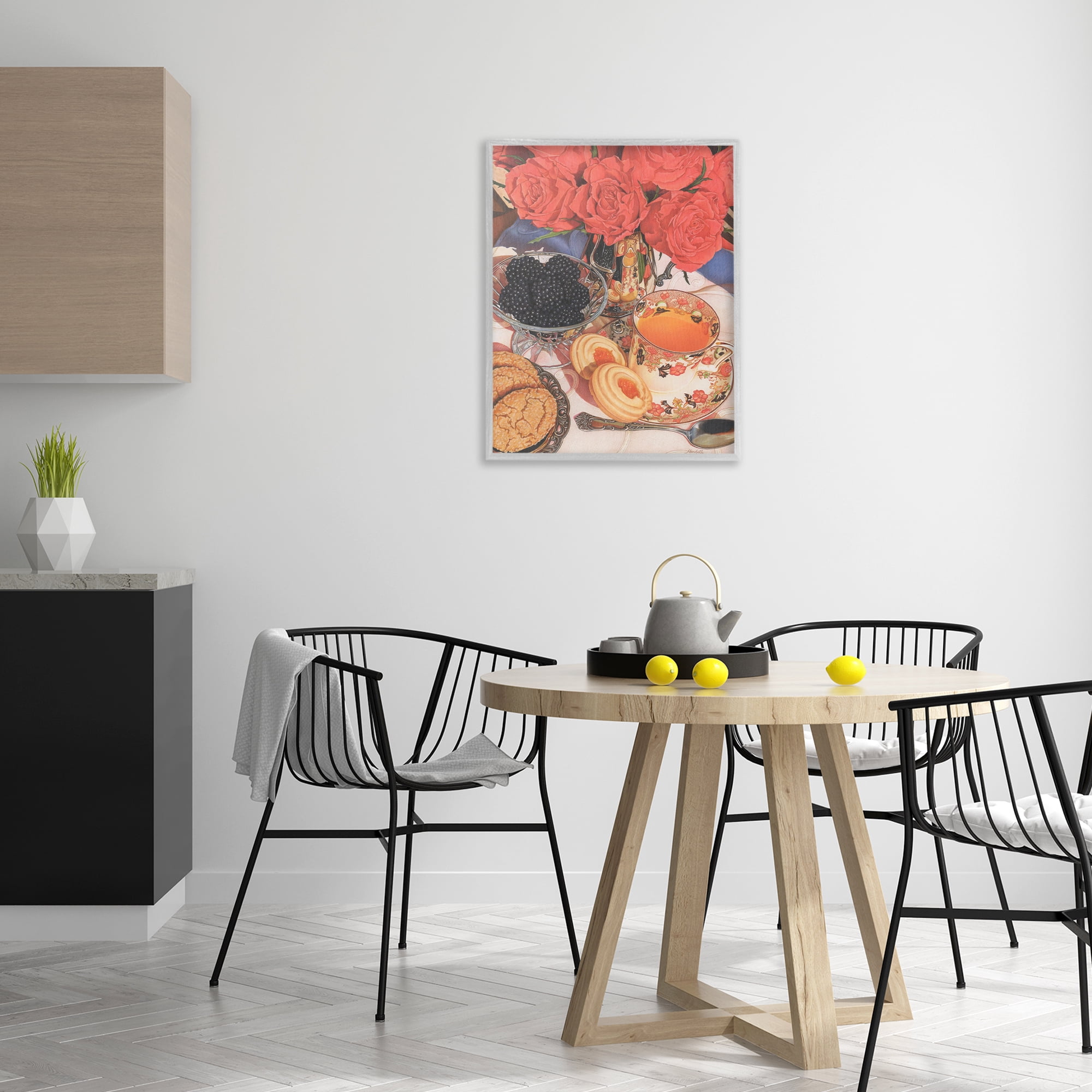 Stupell Industries Tea Party & Berries Food & Beverage Painting Gray Framed Art Print Wall Art, 24 x 30