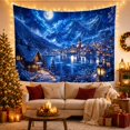 thumbnail image 3 of Alpine Village Beside a Moonlit Lake, Serene Illustration for Winter Art Lovers, Lakeside Mountain Decor, Christmas Gift, Tapestry Wall Hanging for Bedroom and Living Room, 3 of 7