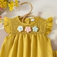 thumbnail image 3 of KPOPLK Toddler Baby Girl Summer Clothes 3D Flower Ruffle Sleeveless Smocked Tunic Top Shorts Set Cotton Linen Outfit 2Pcs baby clothes(2-3 Years,Yellow), 3 of 5