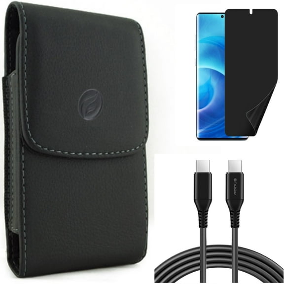 Privacy Screen Protector w 6ft Long USB-C Cable w Case Belt Clip for Samsung Galaxy S20 - TPU Film [NOT GLASS], PD Fast Charger Cord Power, Leather Holster G8N fits Samsung Galaxy S20 Model