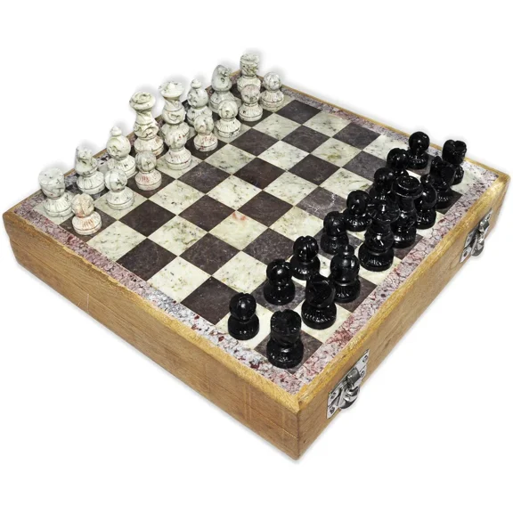 DakshCraft Wooden Chess Set Marble Pieces from India, 8"