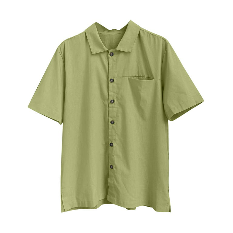 B91xZ Big And Tall Shirts for Men Men Summer Casual Button Down Lapel Solid  Shirt with Pocket Mens Shirts Green,Size 3XL 