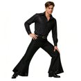 thumbnail image 3 of Men Shiny Metallic Shirt and Flared Pants Set, 70s Disco Outfit, Long Sleeve Button‑Down Shirt and Bell Bottom Trousers for Halloween Cosplay Theme Party, 3 of 5